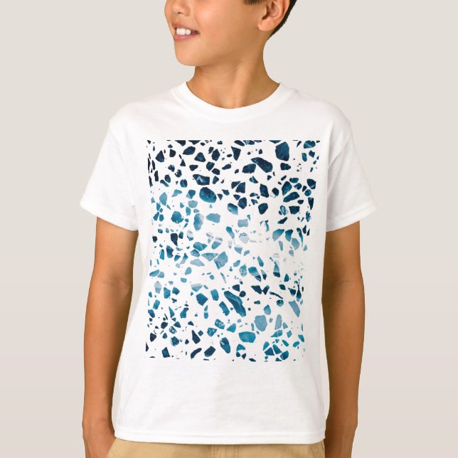 Camiseta Abstrato Terrazzo Mosaico Marinho e padrão azul cl (Frente)
