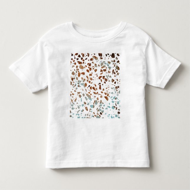 Camiseta Abstrato Terrazzo Mosaico Rust Brown & Blue Padrão (Frente)