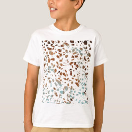 Camiseta Abstrato Terrazzo Mosaico Rust Brown & Blue Padrão