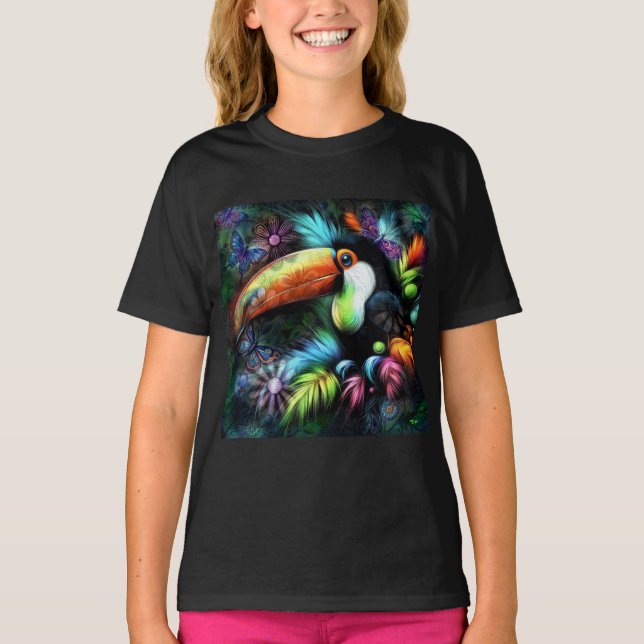 Camiseta Abstrato Toucador de pássaros do Whimsso Laranja T (Frente)