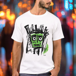 Camiseta Abstrato Tribal Face - Negrito e Verde Urbano