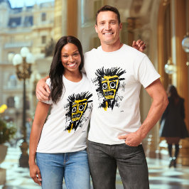 Camiseta Abstrato Tribal Face - Preto Negrito e Amarelo Urb