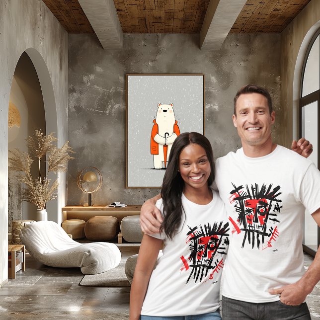 Camiseta Abstrato Urban Face - Bold Red & Black Street Art (Criador carregado)