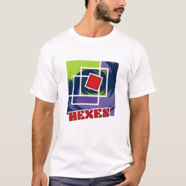 Camiseta Abstrato verde e roxo rebelde quadrados com hexos