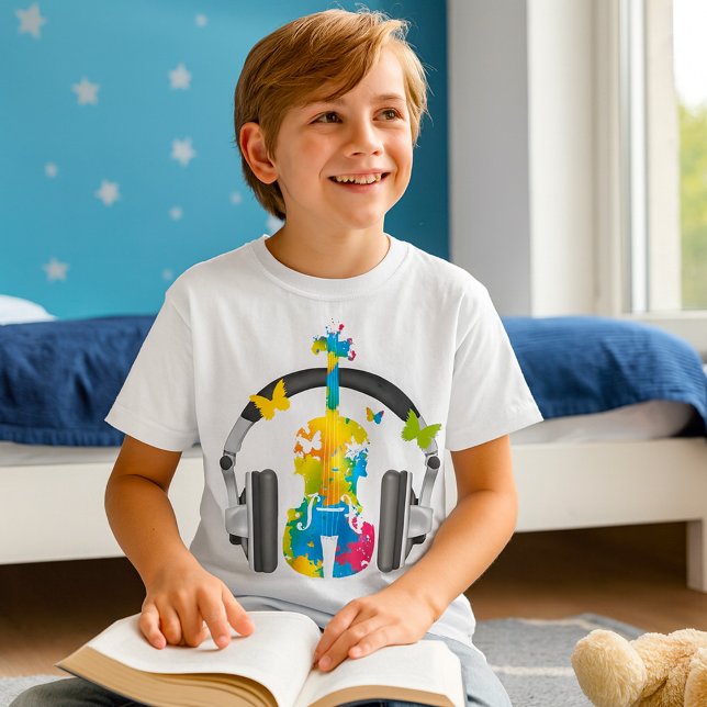 Camiseta Abstrato Violin com Fones de ouvido e Arte Musical (Criador carregado)