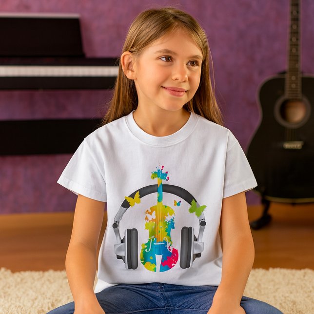 Camiseta Abstrato Violin com Fones de ouvido e Arte Musical (Criador carregado)