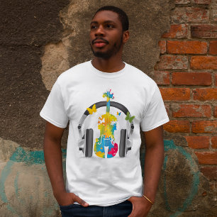 Camiseta Abstrato Violin com Fones de ouvido e Arte Musical
