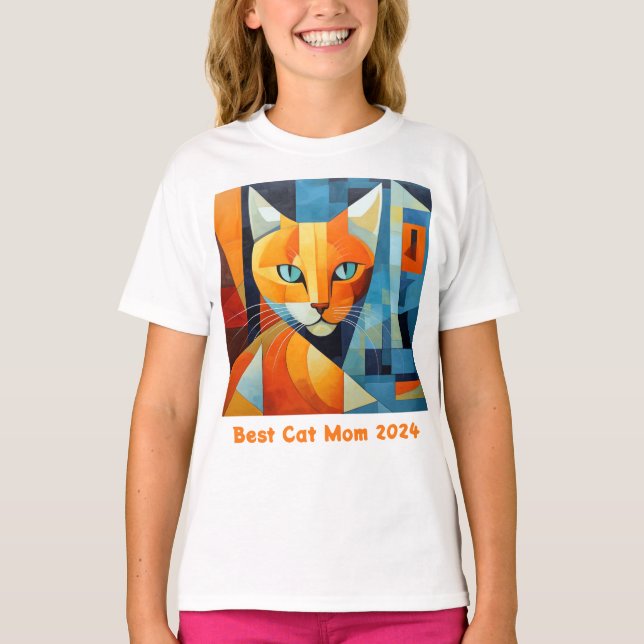 Camiseta Abstrato Whiskers: Melhor Mãe Gato (Frente)