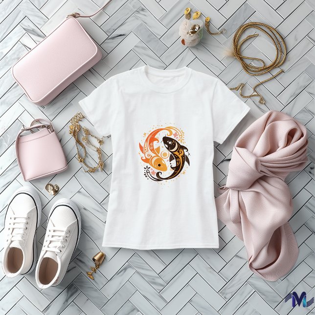 Camiseta Abstrato Yin Yang Koi Fish Art Design (Criador carregado)