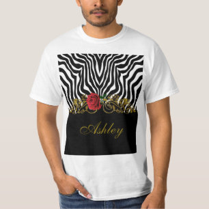 Camiseta Abstrato Zebra Flor Vermelho Negro Branco Dourado
