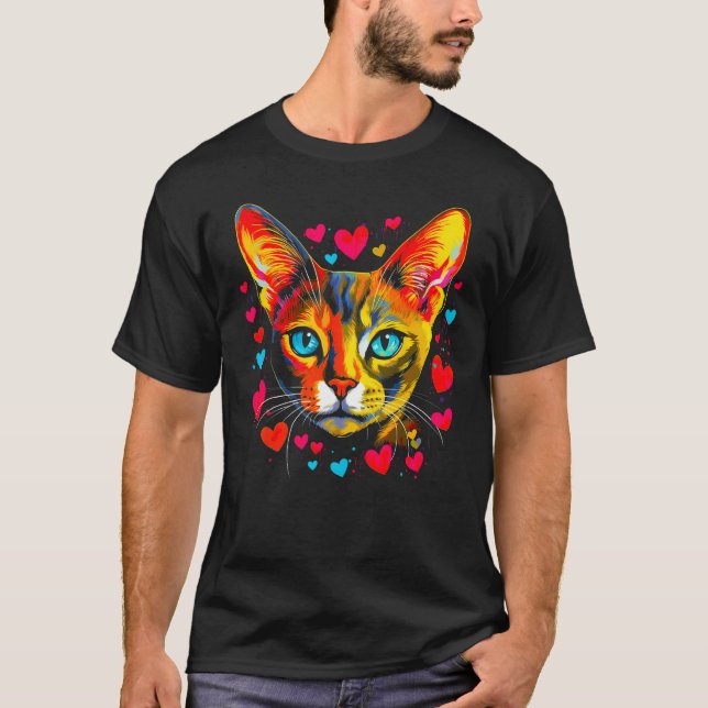 Camiseta Abyssinian Cat Blue Pink Red Heart (Frente)