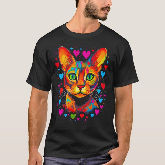 Camiseta Abyssinian Cat Pink Blue Red Heart (Frente)