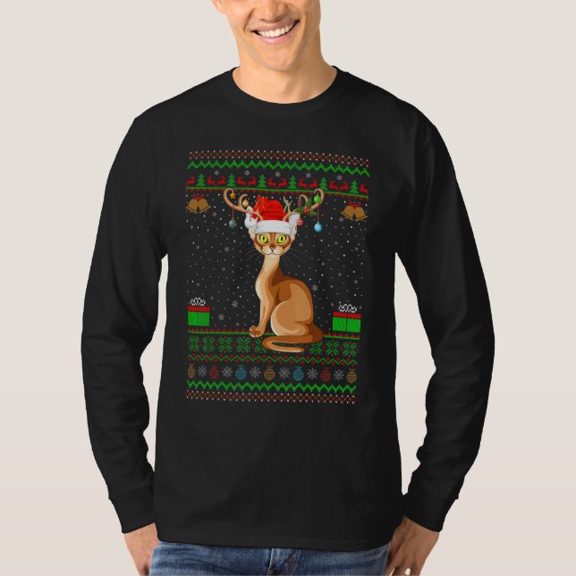 Camiseta Abyssinian Cat Santa Hat Correspondendo Feia Abiss (Frente)