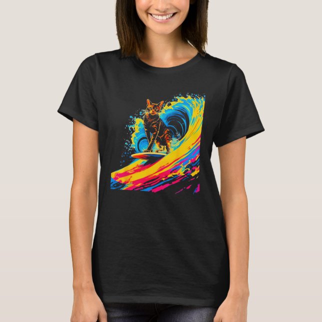Camiseta Abyssinian Cat Surfing (Frente)