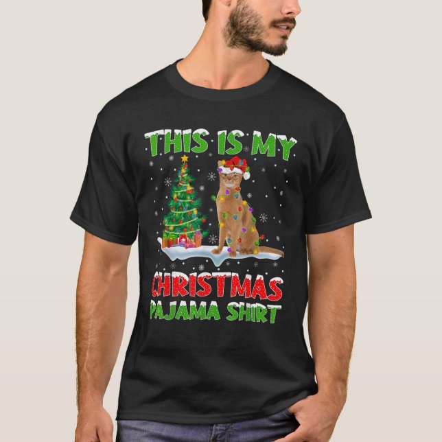 Camiseta Abyssinian Cat Xmas Tree Lights Este É O Meu Natal (Frente)