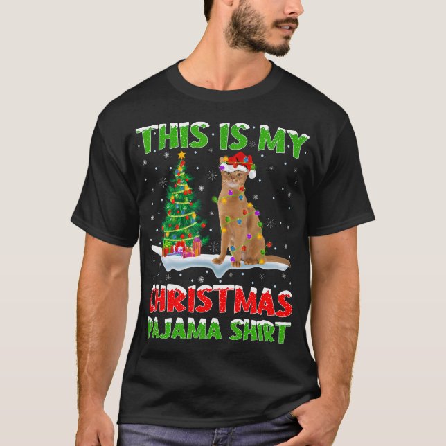 Camiseta Abyssinian Cat Xmas Tree Lights Este É O Meu Natal (Frente)