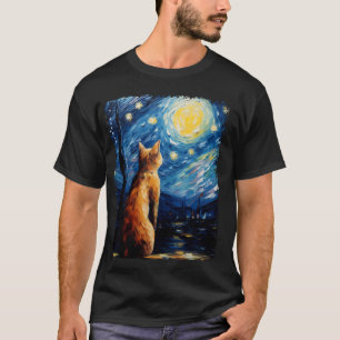 Camiseta Abyssinian Orange Cat Starry Night Painting