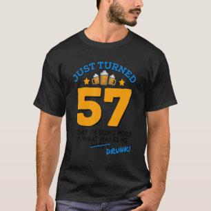 Camiseta Acabou de virar 57 cervejas Bebendo 57º Bebado de