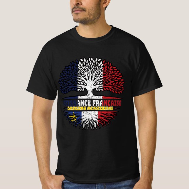 Camiseta Acadia Acadian French France Tree Roots Flag (Frente)