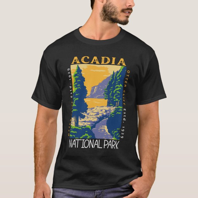 Camiseta Acadia National Park Bar Harbour Otter Cliff Retro (Frente)