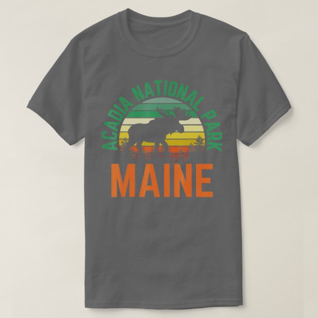 Camiseta Acadia National Park Maine Bar Harbor Moose Retro (Frente do Design)