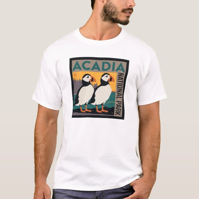 Camiseta Acadia National Park, Maine | Puffins (Frente)