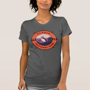 Camiseta Acadia National Park Puffin Retro Compass Emblem
