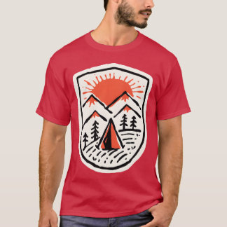 Camiseta Acampamento ao pôr do sol Menino desenhado à mão