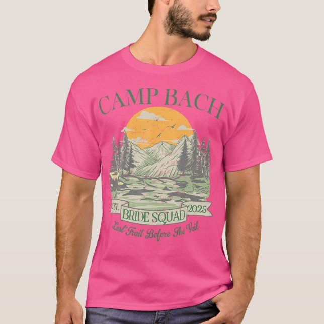 Camiseta Acampamento Bach Bride Squad Retro Camping Despedi (Frente)