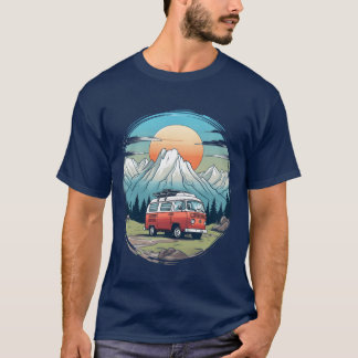 Camiseta Acampamento camper montanhas natureza nascer do so