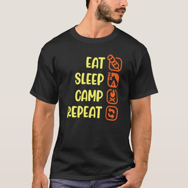Camiseta Acampamento Comendo Acampamento do Sono Repete Ver (Frente)