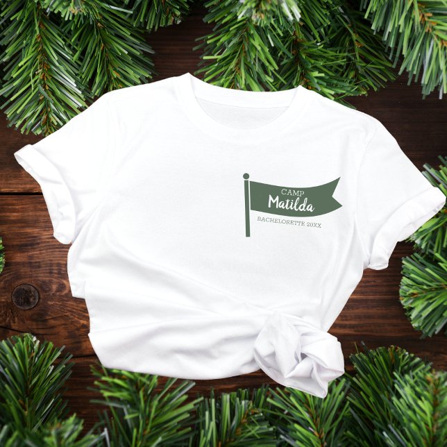 Camiseta Acampamento de Bandeira Verde de Montanha Camp Bac (camp bachelorette shirt camping flag mountain outdoor bachelorette)