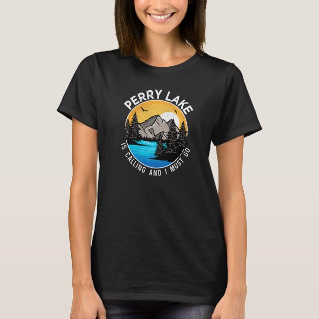 Camiseta Acampamento de barco de pesca Lago Perry Lakeview (Frente)