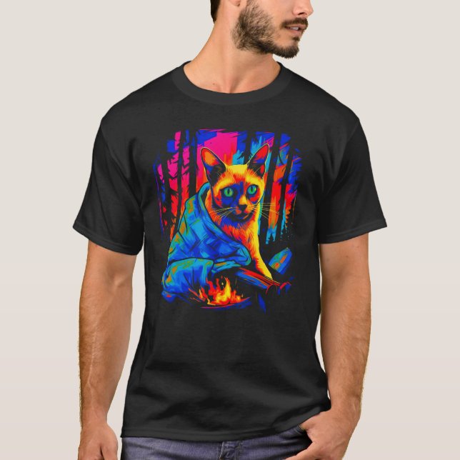 Camiseta Acampamento de Gato Siames (Frente)