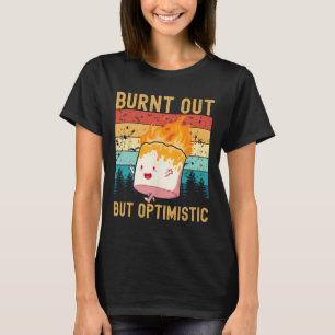 Camiseta Acampamento de marshmallow fofo otimista e exausto