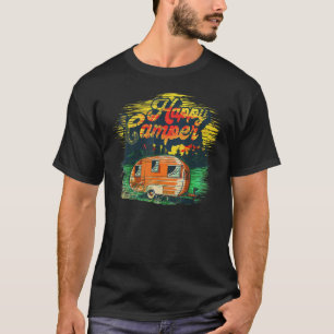 Camiseta Acampamento de Verão Feliz Camper Glamping Retro V
