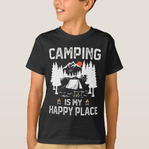Camiseta Acampamento É Meu Lugar Feliz Camper Divertido Flo