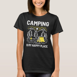 Camiseta Acampamento É Meu Lugar Feliz Para Acampamento Ao