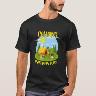 Camiseta Acampamento É Meu Lugar Feliz Para Campos De Tenda