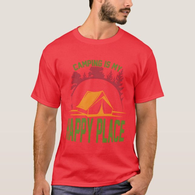 Camiseta Acampamento é o meu lugar feliz engraçado (Frente)
