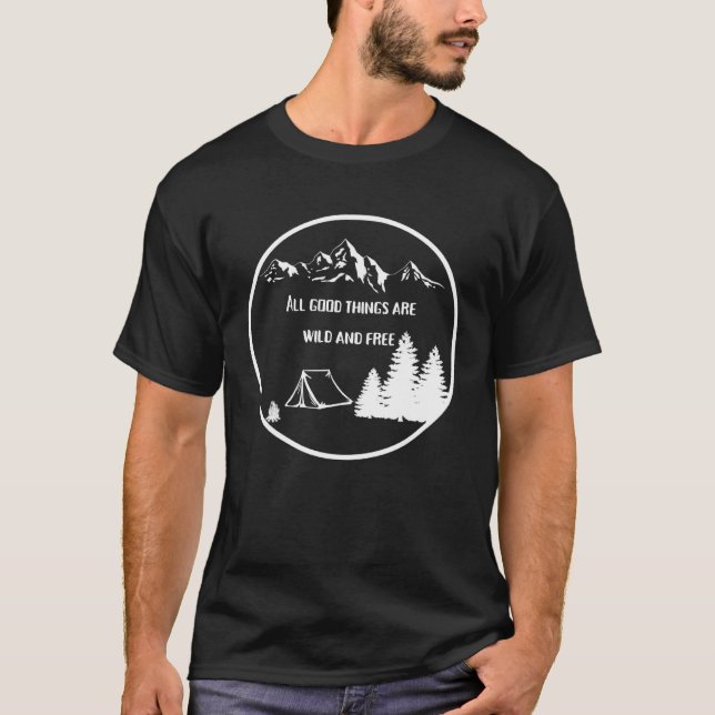Camiseta Acampamento em Montanhas Viagem de Fogo Selvagem (Frente)