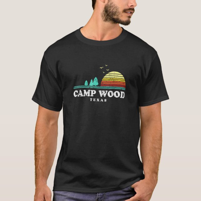 Camiseta Acampamento Evergreen Sunset Mood Forest Texas Woo (Frente)