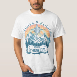 Camiseta Acampamento LGBTQ Proud Wanderer – Bússola Arco-ír