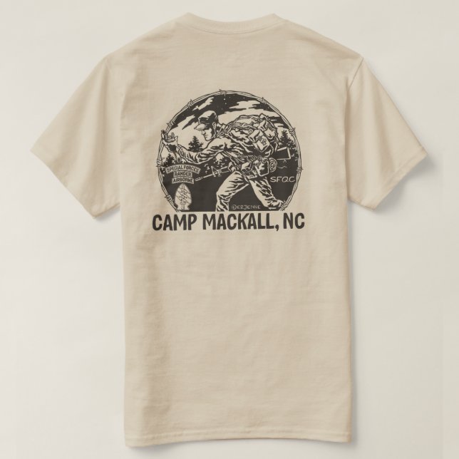 Camiseta "Acampamento Mackall" - dossel triplo - traseiro (Verso do Design)