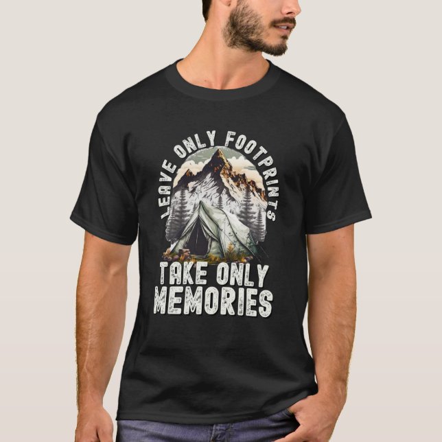Camiseta Acampamento na Montanha Deixe apenas pegadas (Frente)