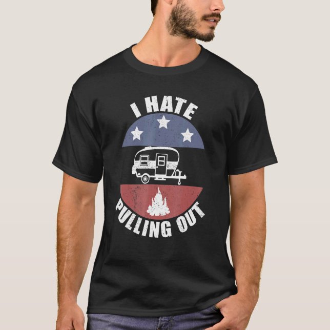 Camiseta Acampamento Odeio Tirar Trailer de Viagem Camper A (Frente)