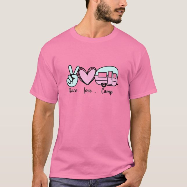 Camiseta Acampamento Peace Love Camp RV Explore Van Life (Frente)