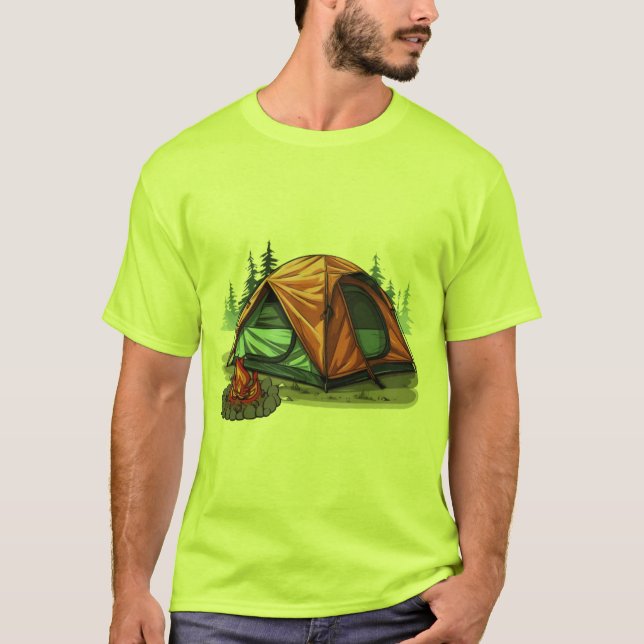 Camiseta Acampamento por tenda em verde (Frente)