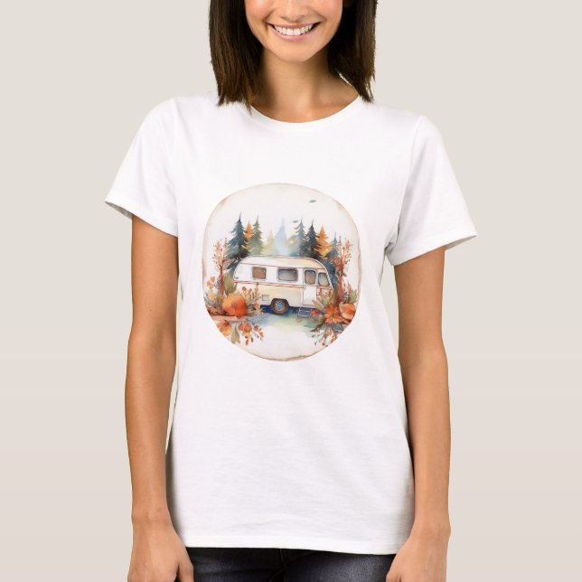 Camiseta Acampamento RV na floresta, acampamento RV (Frente)