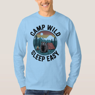 Camiseta Acampamento Selvagem Dormir Fácil-Urso Acampamento